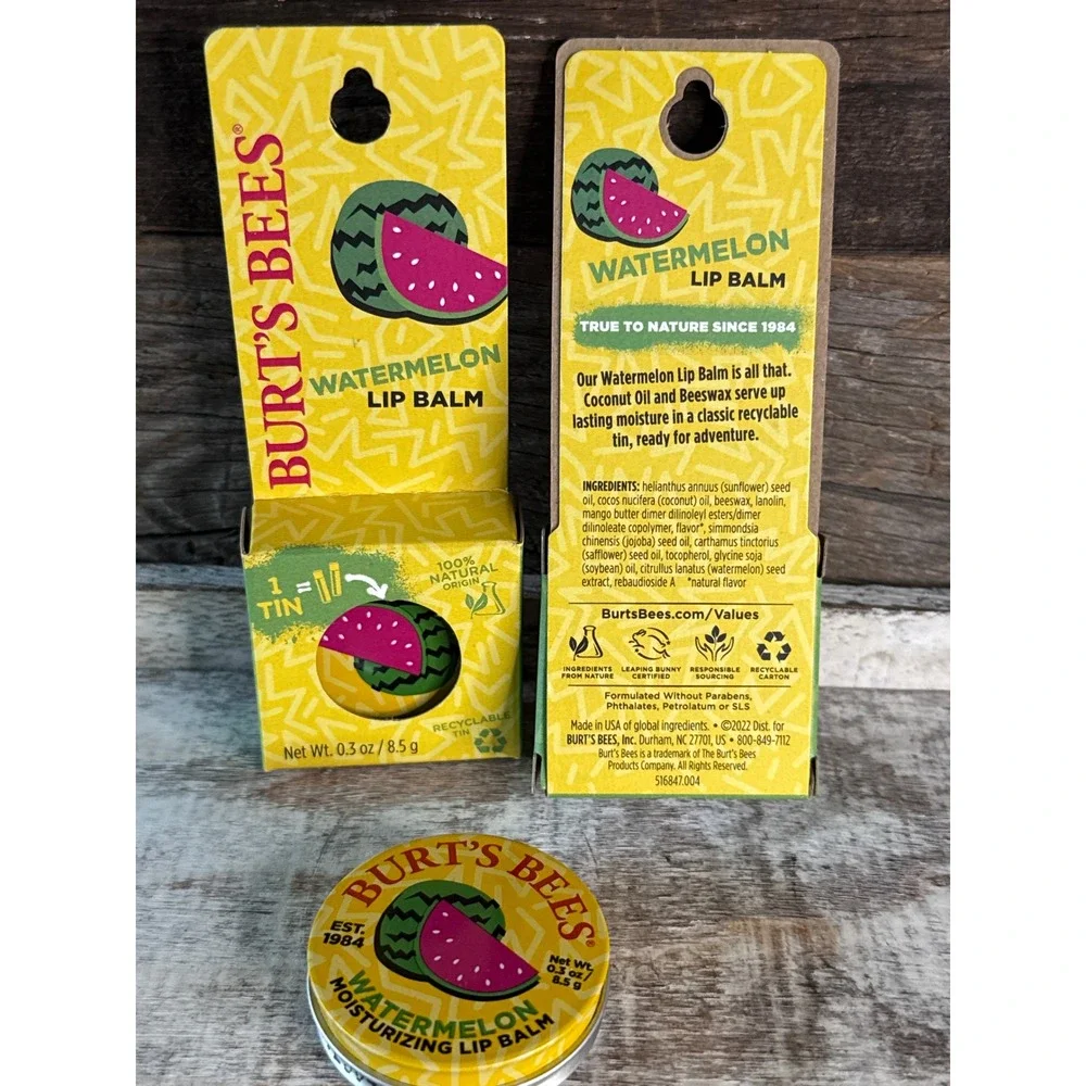 Burt's Bees Watermelon Lip Balm Tins | SET OF 2 | Full Size NIB